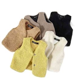 Chaleco de lana de cordero para niños, chaleco de algodón que combina con todo, chaleco para niñas, chaleco para bebé, abrigo sin mangas P4710 210622