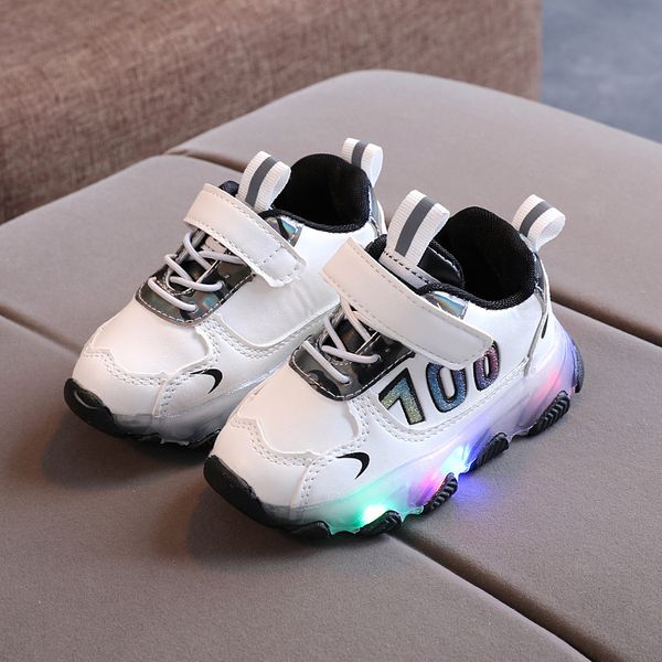 Luces LED para niños, zapatos deportivos para niñas, zapatos para correr transpirables luminosos para niños, zapatos informales de cuero Pu para niños, zapatillas para niños