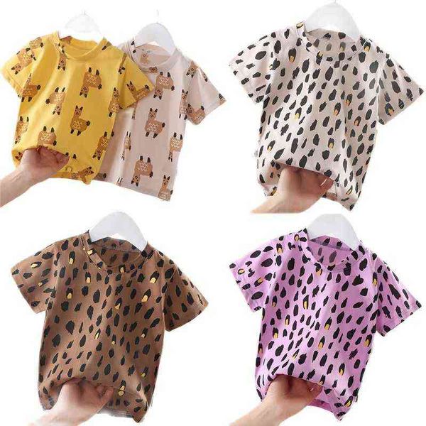 Camiseta de manga corta de algodón con estampado de leopardo para niños Verano Nuevo estilo Niño Niña Bebé Tendencia de moda Top P4220 G220223