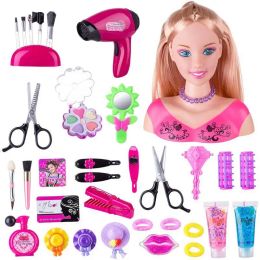 Cabeza de pelo de lujo para niños Muñeca de maquillaje Safe and Washable Toys con accesorios de secador de pelo mejores regalos para niñas