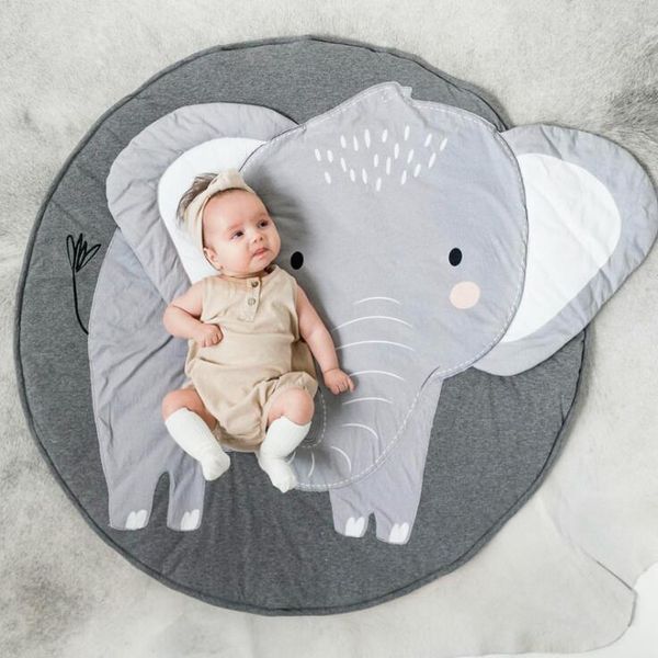 Tapis pour enfants Tapis de jeu pour bébé Tapis Creative Dlephant Design Round Cotton Animal Playmat Nouveau-né Crawling Blanket Room Decor LJ201113