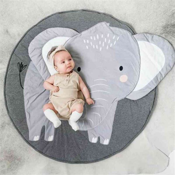 Tapis pour enfants Tapis de jeu pour bébé Tapis Creative Dlephant Cat Round Cotton Animal Playmat Nouveau-né Couverture rampante Tapis de sol pour bébé 210402