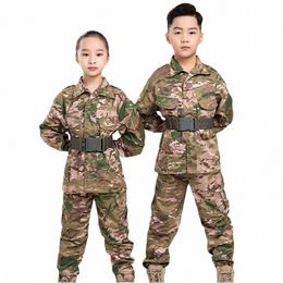 Kinderen heren Militair Uniform Tactische Combat Kids Stijl Camo Outdoor Jacht Training Sport Shirt Broek Pak s3kV #