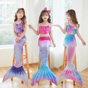 Maillot de bain sirène pour enfants Maillots de bain de créateur Maillots de bain de performance Bikinis Ensemble trois pièces de queue de poisson Grandes petites filles moyennes Robe de princesse Robe de bikini