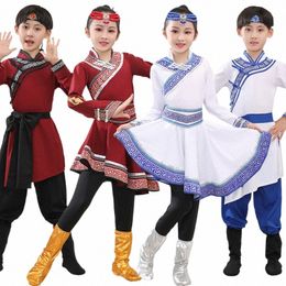 Ropa de danza Mgolian para niños Estilo chino Mgolian Chica delgada Palillo Danza Ropa de rendimiento étnico H7Qp #