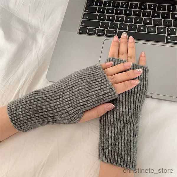 Mitaines pour enfants automne hiver demi-doigt gants femme écriture écran tactile épaissi tricoté poignet garde laine chaude mitaines sans doigts