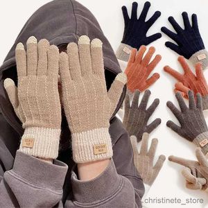 Mitaines pour enfants automne hiver chaud tricoté doigt complet gants couleur unie laine mitaines à écran tactile en peluche épaissie doux cyclisme conduite gant