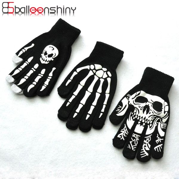 Mitaines pour enfants Balleenshiny escent gants squelette pour enfants garçons filles crâne chaud hiver impression tricot lumineux 230826