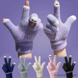 Mitaines pour enfants Mignon Panda Doigt Gants Chauds Femmes Filles Hiver Moelleux Tricoté Sans Doigts Gant Laine Téléphone Mitaines Doigt Complet