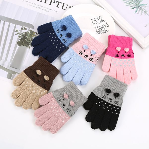 Mitaines pour enfants filles mignon dessin animé chat gants hiver épais tricot garçons enfants nouveau-nés enfants garder les doigts chauds gants pour bébé 3-7 ans 20221005 E3