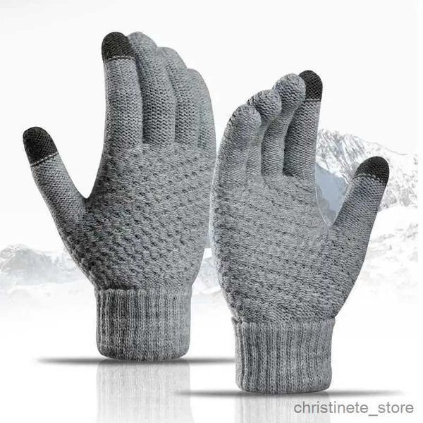 Manoplas para niños Guantes de punto Mujeres Lindo Invierno Oficina Elástico Estudiante Patrón de piña Ciclismo Señora Pantalla táctil Jacquard Lana Guantes cálidos