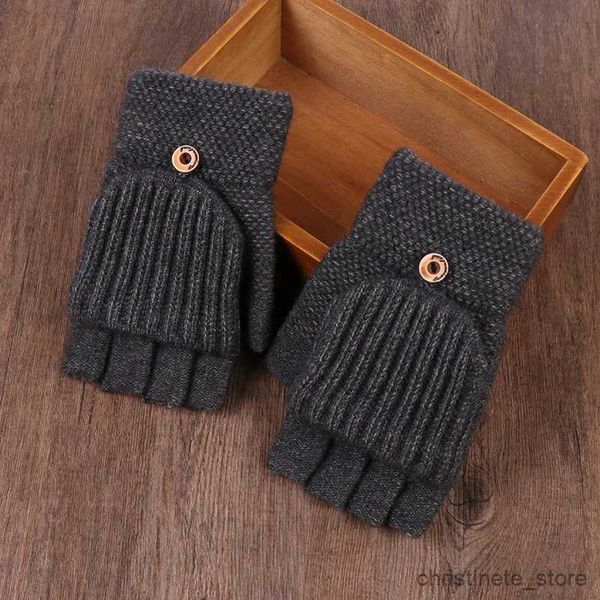 Mitaines pour enfants hommes cyclisme en plein air demi-doigt en laine tricoté gants chauds hiver étudiants écriture mitaine de conduite à écran tactile sans doigts