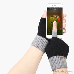 Kinderwanten Heren Wol Halve Vinger Warme Gebreide Handschoen Winter Plus Dik Elastisch Vingerloos Touchscreen Buiten Fietsen Rijden Wanten R231128