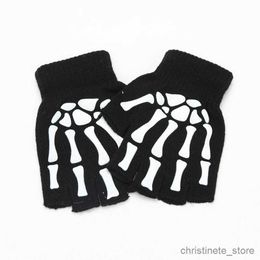 Mitaines pour enfants nouveaux enfants squelette demi doigt gants lumineux hiver mitaines noires sans doigts