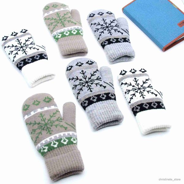 Mitaines pour enfants Nouvel hiver épaissir les gants chauds en peluche pour hommes femmes flocon de neige Jacquard mitaines tricotées en plein air cyclisme ski gants à tricoter R231128