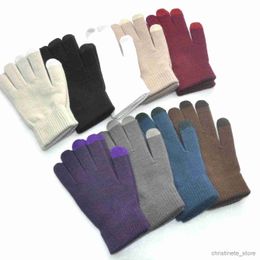 Mitaines pour enfants Nouvel hiver épaissir les gants chauds pour hommes femmes étudiants tricotés mitaines à écran tactile à trois doigts gants de ski de cyclisme en plein air R231128