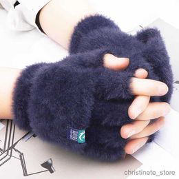 Mitaines pour enfants en peluche sans doigts, mitaine d'hiver douce et chaude pour étudiantes, gants à rabat pour l'extérieur, gants d'écriture épais, Protection contre le froid