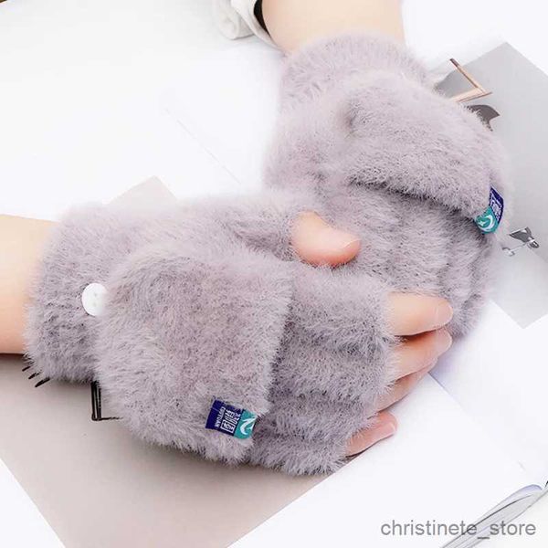 Mitaines pour enfants Gants sans doigts en peluche Femme Mitaine d'hiver Doux Chaud Étudiant Femmes Flip Gants En Plein Air Écrire Gants Épaissi Protection Contre Le Froid R231128