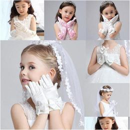 Children's wanten Princess Girls Handschoenen Satin Long Childrens Day Gifts Party Prom Dance With Bowknot Children Dress Accessoires Dro Dhyen