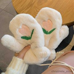 Mitaines pour enfants gants en peluche tulipe hiver mignon fille coeur dessin animé thermique équitation polaire gants rembourrés