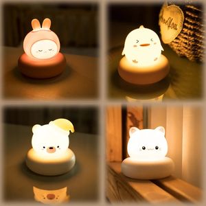 Luz de noche para niños, oso, conejo, luz nocturna para bebé, linda para el hogar, dormitorio, chico, USB, lámpara Led de dibujos animados, regalo de Navidad