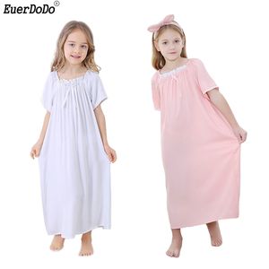 Kinder nachtdress meisjes slaapkleding Franse hof pyjama's voor meisjes nachthemd kinderen nachtkleding katoen kanten vaste kleur 220426