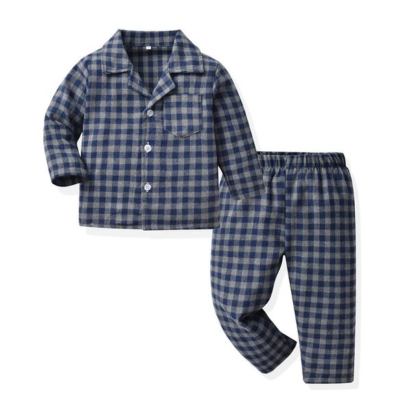 Pyjama d'automne pour enfants, costume à carreaux à manches longues en coton pour garçons, vêtements de maison d'automne et d'hiver pour petits garçons de grande taille