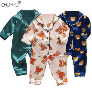 Pyjama pour enfants Set Spring Baby Boy Girl Vêtements Casual Sleepwear Kids Dessin animé Tops + pantalon Toddler Vêtements S 211224