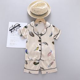 Conjunto de pijamas para niños, traje de verano para bebés, ropa para niños, niños pequeños, niñas, Lce, satén de seda, estampado de dibujos animados, Tops, pantalones, 2 piezas, ropa para el hogar