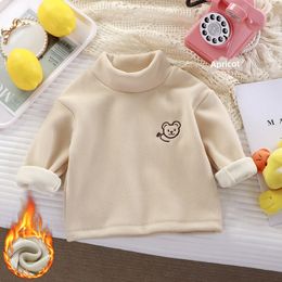 Jersey infantil de felpa y base gruesa para prendas de otoño e invierno. Bebé de cuello medio alto con cálida sudadera con capucha de osito de peluche bordado para niños y niñas