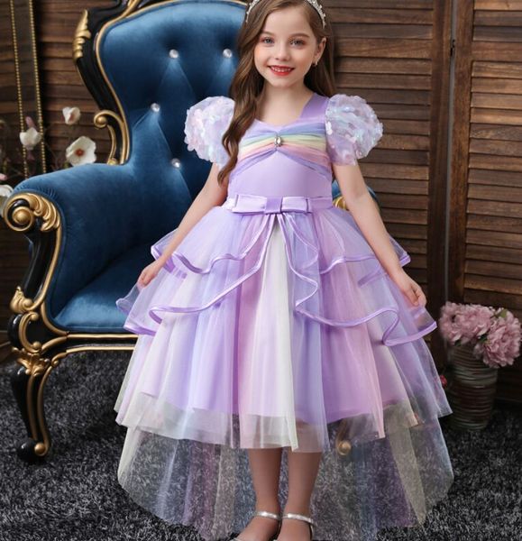Robes pompadour pour enfants 2024 Robe de gâteau de queue en mailles arc-en-ciel Girls Show Princess Robe Baby Jupe