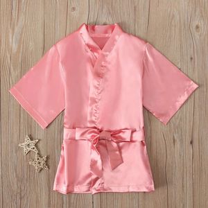 Children's Robe Solid Silk Satin Kimono Bathrobe Birthday Pyjamas Nightshown Kids Sleepwear Boy Girls gewaden 12 maanden -5 jaar L2405