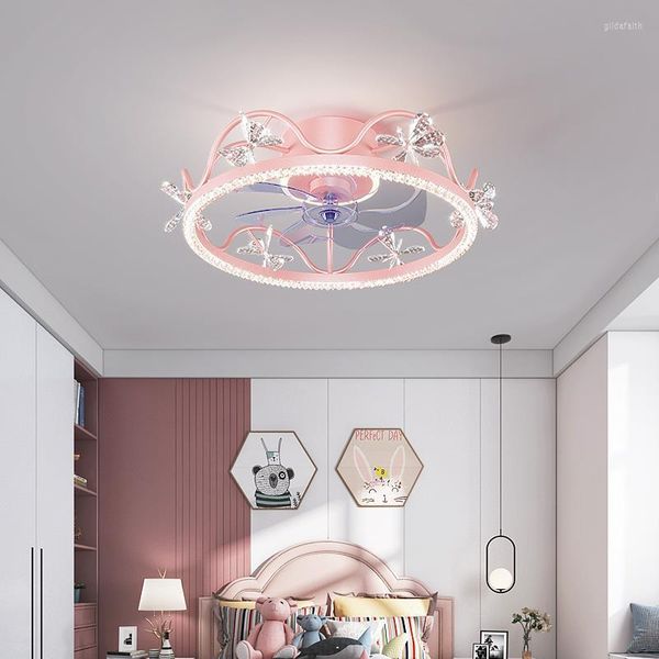 Ventilador de techo con luz LED para habitación de niños, decoración de dormitorio de damas para interiores, corona de lujo, Control remoto inteligente