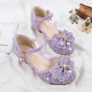 Sandalen voor kinderen voor feest bruiloft Elegant Bowknot Kids Girls veelzijdige pailletten High-Hiel Fashion Pearl Princess Single Shoes L2405 L2405