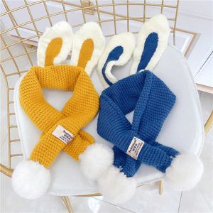 Écharpe pour enfants boule de fourrure oreille de lapin de couleur croisée col de fourrure tricoté hiver garçons et filles garder au chaud Colla H0923