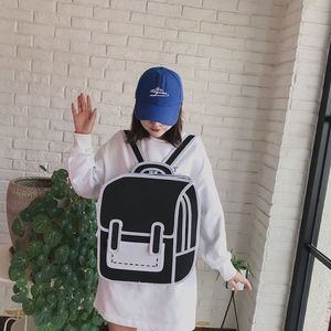 Cartable pour enfants ulzzang graffiti papier à dessin noir et blanc dessin animé 2D sac à dos pour hommes et femmes pour adolescentes 170o