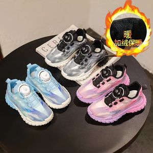 Zapatos para niños Zapatos deportivos con botones giratorios Nuevos zapatos luminosos de invierno más terciopelo