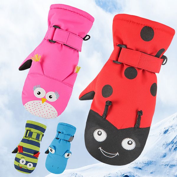 Gants de ski pour enfants et ragoût de doigts, dessin animé imperméable et chaud, doigts pour tout-petits et enfants faisant du vélo de 1 à 10 ans