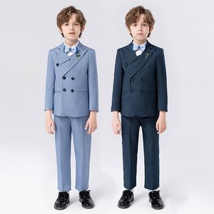 Small Suit Boy's Spring en Autumn England Style Suite Suit van kinderen Bloemen Girl Piano Host Performance Dress (jas + broek + Waastcoat + Bow Tie + Brooch)