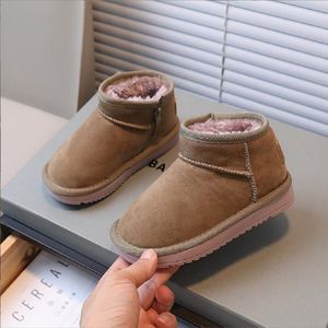 Botas de nieve para niños, botas de Invierno 2023 de piel de cuero integradas, botas de Corto de lana versátiles para niños y niñas, botas de algodón de Color sólido para bebés 267I