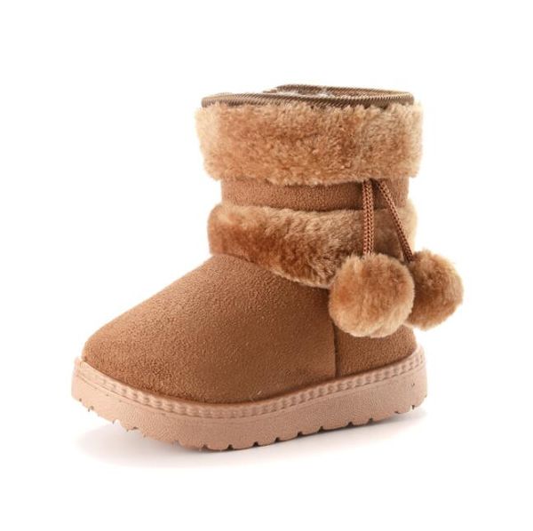 Botas de nieve para niños, bolas de lana de invierno, botas de algodón gruesas y cálidas, zapatos de algodón de felpa para niños y niñas