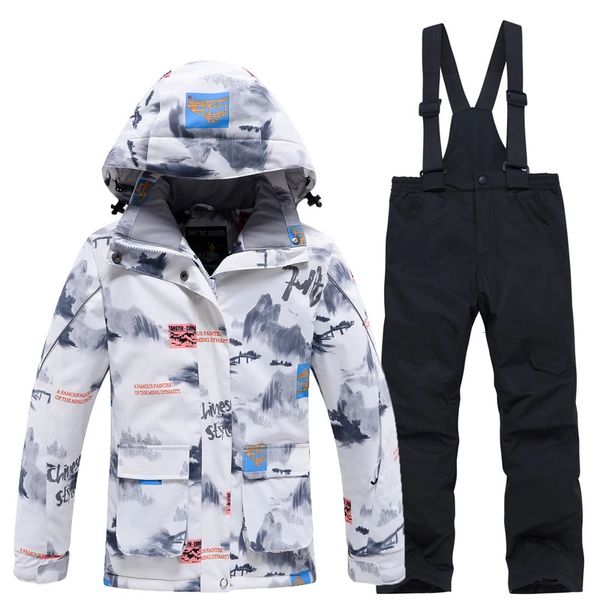 Costume de neige pour enfants porter en plein air imperméable coupe-vent chaud Costume hiver snowboard Ski veste sangle pantalon garçons et filles 240111