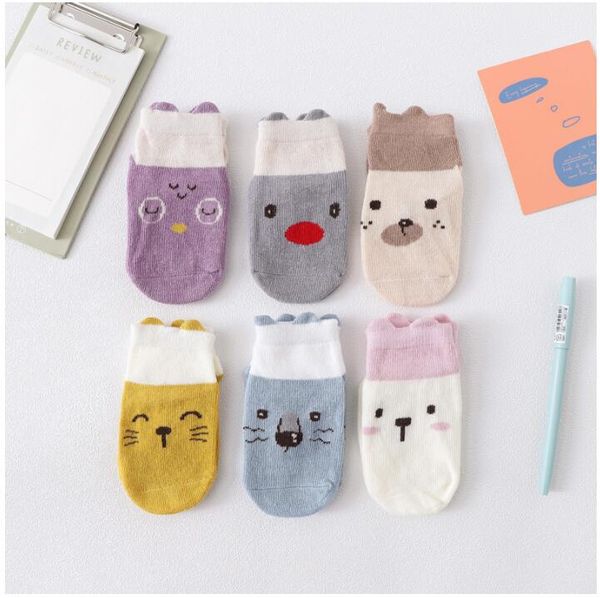 Chaussettes enfants chaussures amis bouche légère bas haut curcuma chat kaki ours violet hibou gris wapiti lapin blanc bleu Lion bébé joli sol couleur assortie chaussette pantoufles