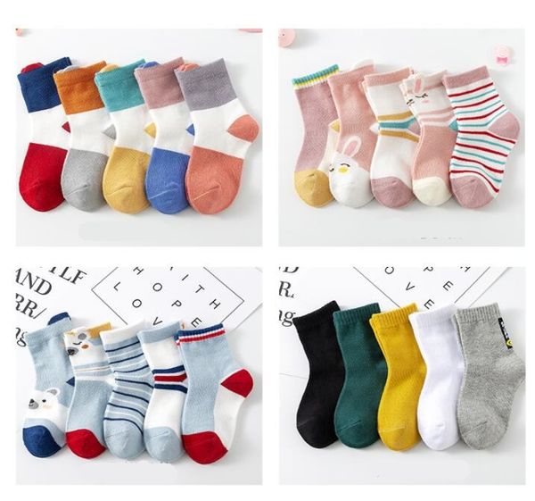 Chaussettes pour enfants chaussures amis printemps automne hiver coton peigné doux tube central garçons filles étoile à cinq branches couleur correspondant talon sourire rose lapin rayure chaussette