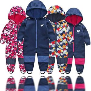 Kinderzachte shell plus fluwelen geïntegreerd winddicht en regendicht jumpsuit waterdicht jumpsuit, warm 210816