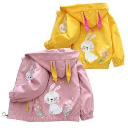 Spring Cartoon Jacket voor kinderen Schattige konijnenoren patroon Casual jas herfst mode mode kap kort bovenkleding 9m-6y l2405