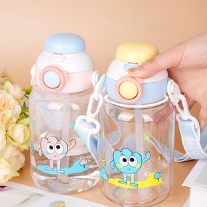 Straw Water Cup Tritan Plastic Cup -cartoon voor kinderen zal Springlid Double Drink Mannelijke en vrouwelijke studenten Handy Cup dragen