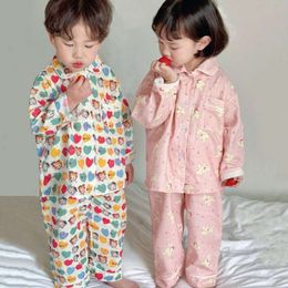 Costume pour enfants 2024 Spring New Cotton Baby Girl's Pamas Sets à manches longues Top + Pant Boy's Home Clothes L2405