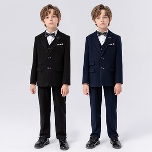 Costume pour enfants garçons en petit costume britannique gilet ensemble modle robe child (chemise + veste + gilet + pantalon + nœud papillon)