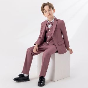 Costume pour enfants garçons rose costume costume de présentateur de piano (chemise + veste + gilet + pantalon + nœud papillon)